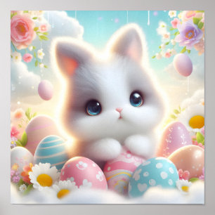 Süße Pastell Kawaii Kätzchen Ostereier Poster