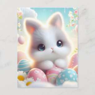 Süße Pastell-Kawaii-Kätzchen-Osterhasen Ankündigungspostkarte