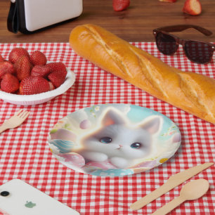 Süße Pastell-Kawaii-Kätzchen-Osterhasen-Eier Pappteller