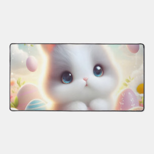 Süße Pastell-Kawaii-Kätzchen-Osterhasen-Eier Schreibtischunterlage