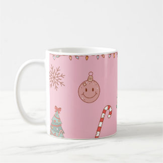 Süße Pastell-Nostalgie-Rosa Retro-Weihnachten Kaffeetasse