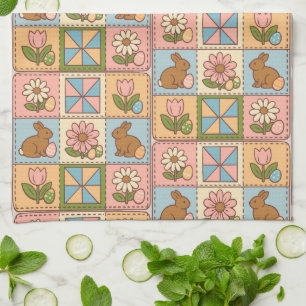 Süße Pastell-Osterhasen-Blumen-Patchwork Geschirrtuch