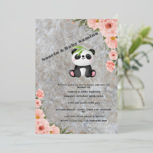 Süße Pastell-Pandan- und rosa Blumen-Blumendesign Folieneinladung