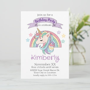 Süße Pastell-Regenbogen- und funkelnde Einhorn-Par Einladung