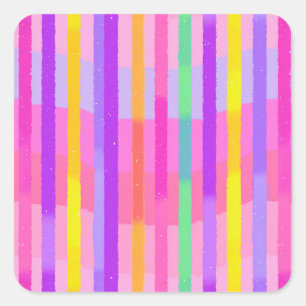 Süße Pastell-Regenbogenstreifen Quadratischer Aufkleber