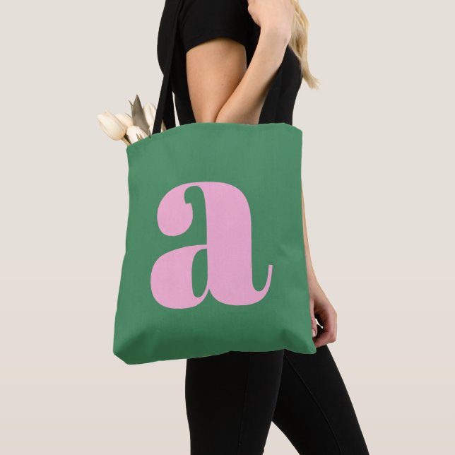Süße Pastell-Rosa-Grüne Monogramm Retro-Lettern Tasche (Von Nahem)