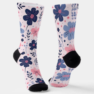 Süße Pastell-Rosa und Blaue Blumige Frühlingsgarte Socken