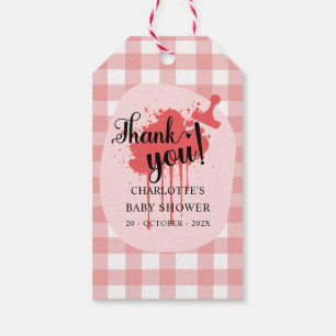 Süße Pastell-Rot-Gingham-Baby-Party Geschenkanhänger