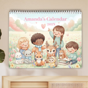 Süße Pastell-Tiere Personalisierte Kinder 2027 Kalender