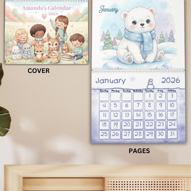 Süße Pastell-Tiere Personalisierter Kinderkalender Kalender (Von Creator hochgeladen)