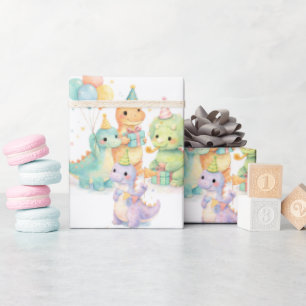 Süße Pastell-Wasserfarben-Dinosaurier-Geburtstag Geschenkpapier