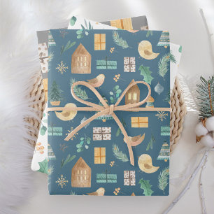 Süße Pastell-Weihnachten in skandinavischem Stil Geschenkpapier Set