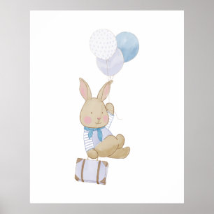 Süße Pastellblaue Ballons Häschen-Nursery-Dekorati Poster