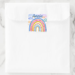 Süße, pastellfarbene, personalisierte Regenbogen Quadratischer Aufkleber