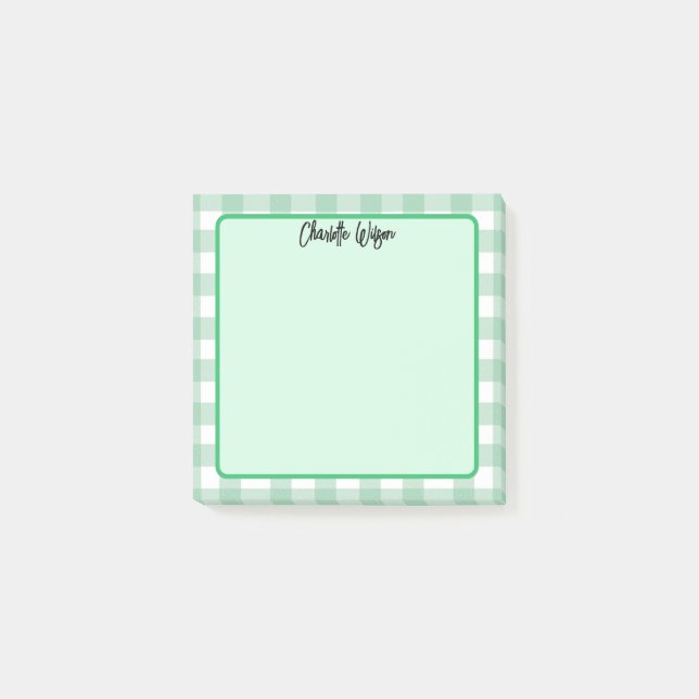 Süße Pastellgrün-Gingham-Muster-Notizen Post-it Klebezettel (Vorderseite)