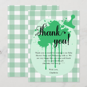 Süße Pastellgrüne Gingham-Baby-Party Dankeskarte