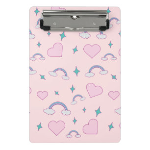 Süße Pastellherzen & Regenbogenmuster   Kawaii Ros Mini Klemmbrett