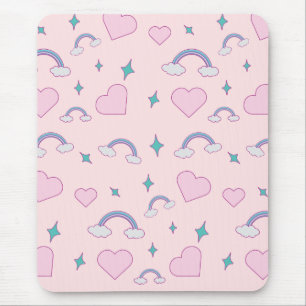 Süße Pastellherzen & Regenbogenmuster Kawaii Ros Mousepad