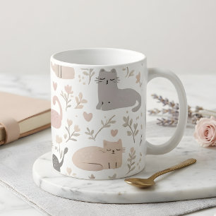 Süße Pastellkatze und Blumendesign-Kaffee Kaffeetasse