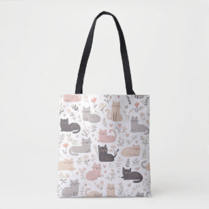 Süße Pastellkatze und Blumenmuster-Tragetasche Tasche