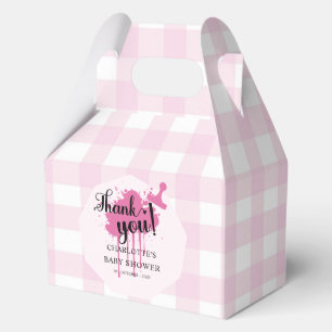 Süße Pastellrosa Gingham-Baby-Mädchen-Party Geschenkschachtel
