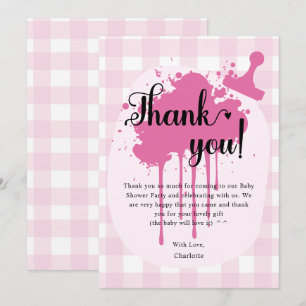 Süße Pastellrosa Gingham-Baby-Party Dankeskarte
