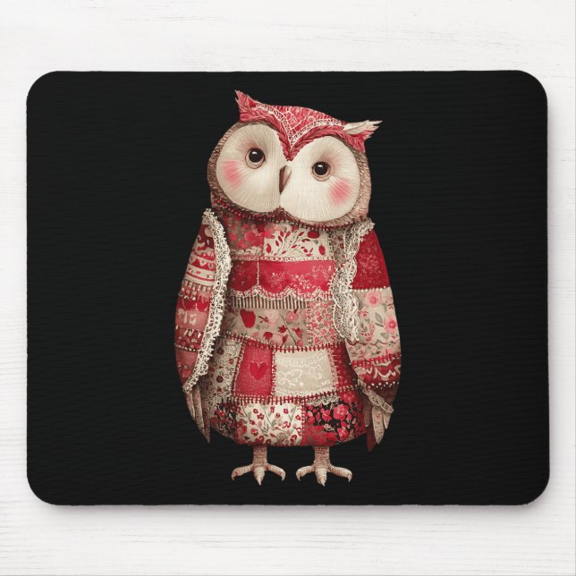 Süße Patchwork-Eule-Quilting-Liebhaber Valentinsta Mousepad (Vorne)