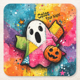 Süße Patchwork-Geist-Farbige Splatter-Kunst Rechteckiger Pappuntersetzer