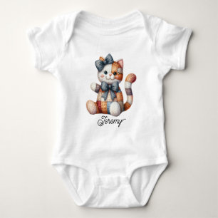 Süße Patchwork lächelnde Katze Baby Strampler