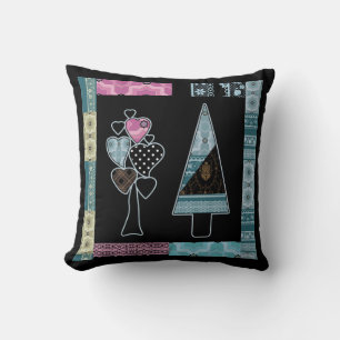 Süße Patchwork- Quiltbaum abstrakte Formen schwarz Kissen