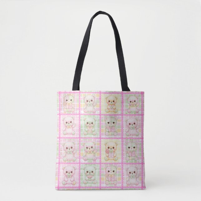 Süße Patchwork-Teddybär-Decke Nahtlos Tasche (Vorderseite)