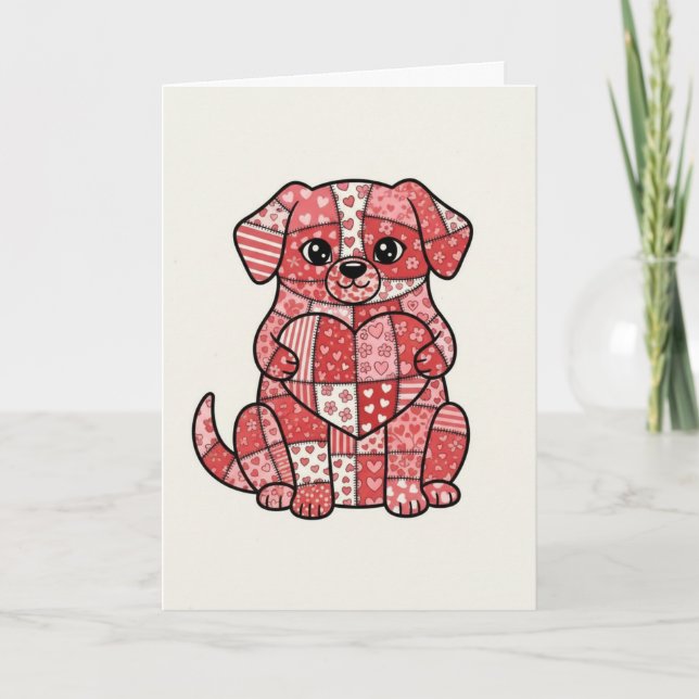 Süße Patchwork-Welpe mit Herz-Illustration  Karte (Vorderseite)