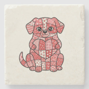 Süße Patchwork-Welpe mit Herz-Illustration Steinuntersetzer