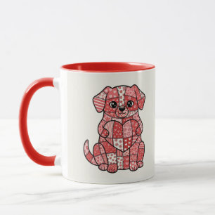 Süße Patchwork-Welpe mit Herz-Illustration Tasse