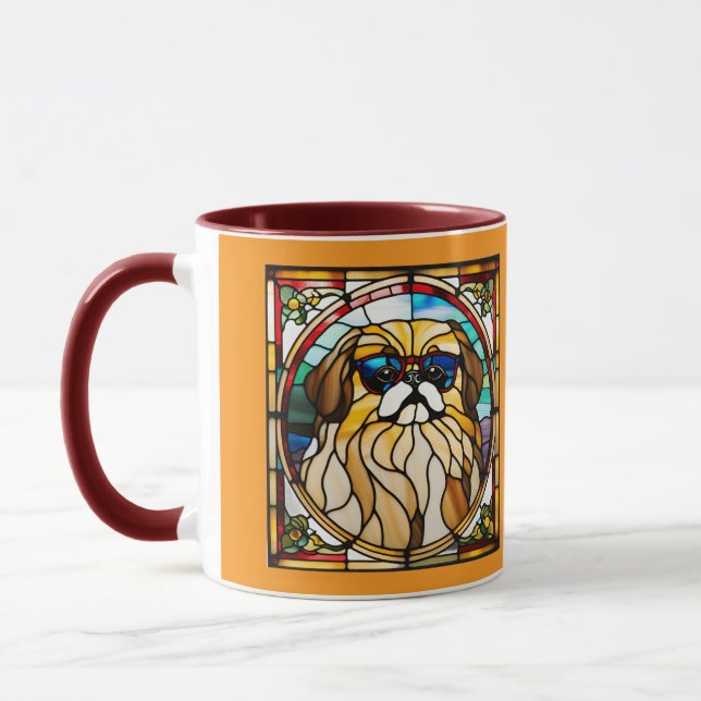 Süße Pekingese-Buntglas-Kaffeetasse Tasse (Links)