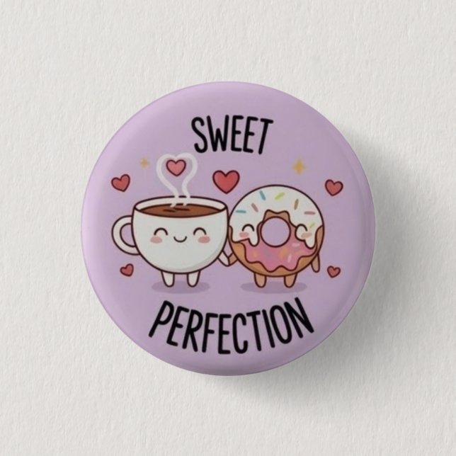 Süße Perfektion Kawaii Kaffee & Donut Pin Button (Vorderseite)