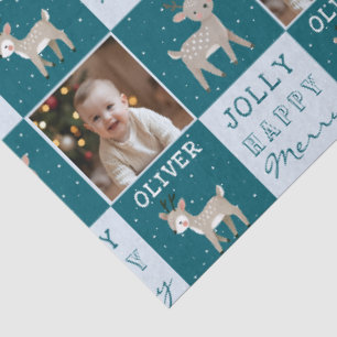Süße personalisierte Baby-Foto-Rentier-Weihnachten Seidenpapier