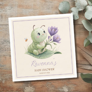 Süße personalisierte Baby Shower-Raupe mit Namen Serviette
