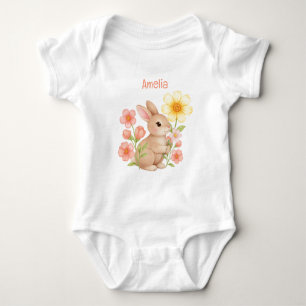 Süße personalisierte Wasserfarbe-Hasen-Blumen-Baby Baby Strampler