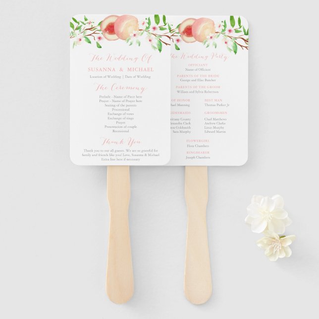Süße Pfirsiche Süd-Hochzeitsprogramm Fächer (Vorne und Hinten)