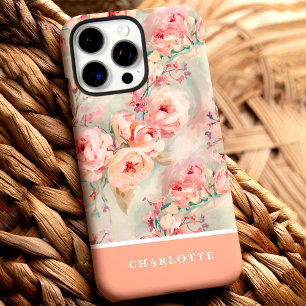 Süße Pfirsichrosen mit individuellem Namen Floral iPhone 16 Pro Max Hülle