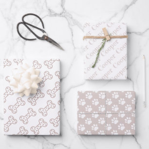 Süße Pfotenabdrücke Hund Knochen Benutzerdefiniert Geschenkpapier Set