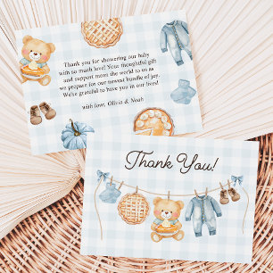 Süsse Pie Blue Fall Teddy Bear Boy Baby Dusche Dankeskarte