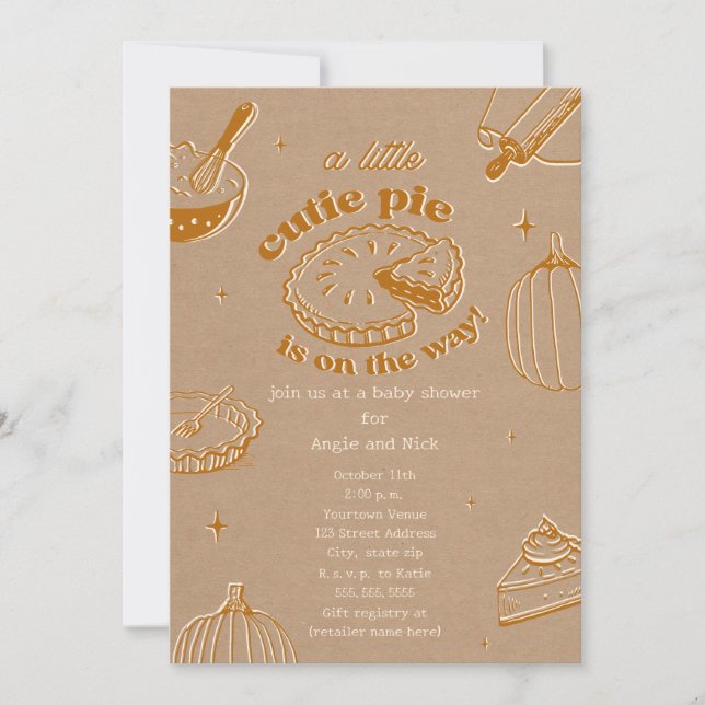 Süsse Pie Pumpkin Cardstock Neutrale Babydusche Einladung (Vorderseite)