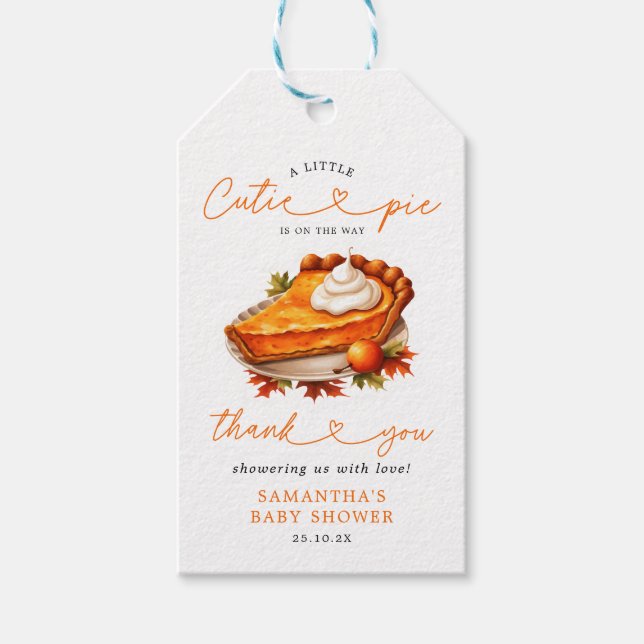 Süsse Pie Pumpkin Fall Baby Dusche Danke Geschenkanhänger (Vorderseite)