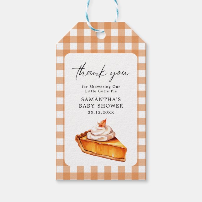 Süsse Pie Pumpkin Fall Baby Dusche Gingham Geschenkanhänger (Vorderseite)