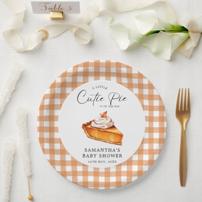 Süsse Pie Pumpkin Fall Gingham Baby Dusche Pappteller (Hochzeit)