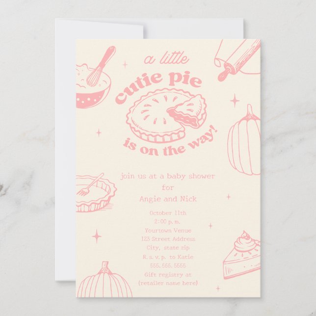 Süsse Pie Pumpkin Pink Girl Babydusche Einladung (Vorderseite)