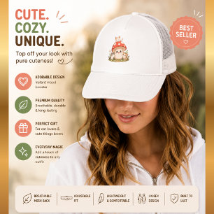 Süße Pilz-Katzen-Trucker-Mütze – Kawaii Cottagecor Truckerkappe
