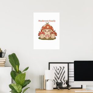 Süße Pilzfamilie Retro Kawaii Wald Pilze Kunst Poster